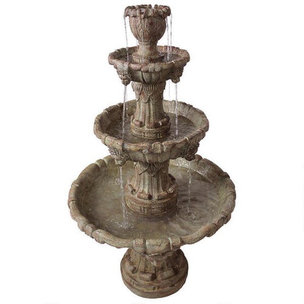 Prop Fiberglass Classical Medici Lion Four Tier Fountain Brown Stone